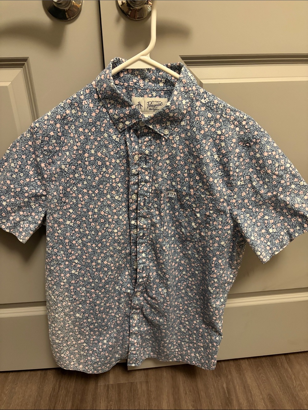 Original Penguin Blue and Pink Floral Short-Sleeve Button-Down Shirt